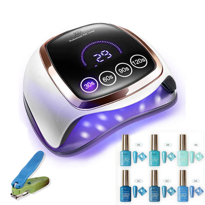 Insta Speed Salon Kit - UV Gel Dryer, 5 Gel polish bottles, Lighted Nail Clipper