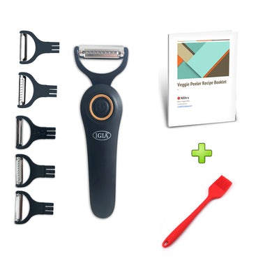 5-in-1 Blade Electric Peeler with Booklet Recipe and Oil Brush Black